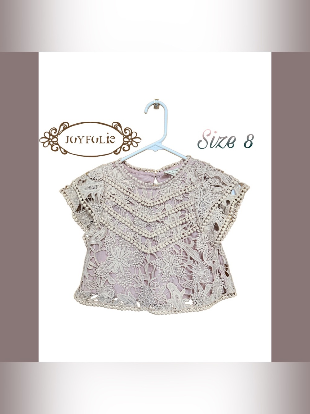 🌸 Joyfolie Lace Crochet Fairycore Blouse Size 8 Romantic Boho Cottagecore
